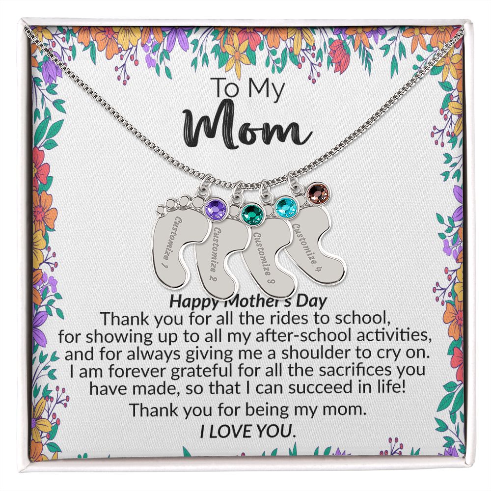 To My Mom | Happy Mother's Day | Custom Baby Feet Necklace with Birthstone