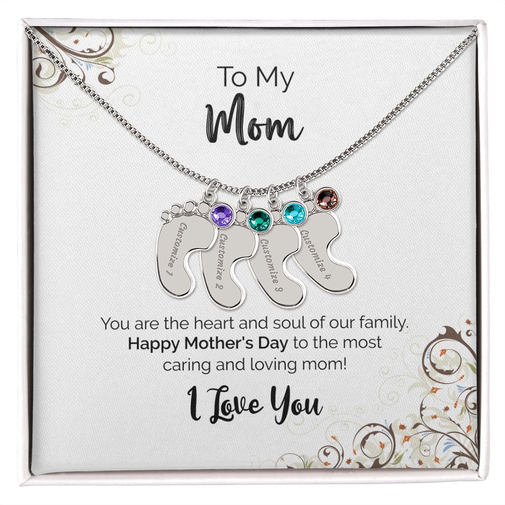 To My Mom | Happy Mother's Day I Love You | Custom Baby Feet Necklace with Birthstone