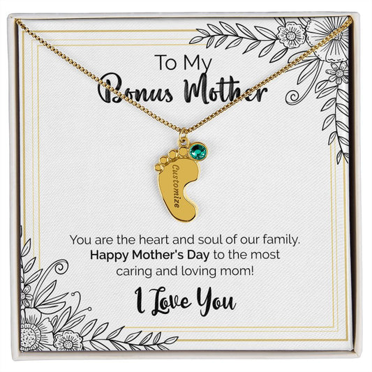 To My Bonus Mother | Happy Mother's Day | Custom Baby Feet Necklace with Birthstone