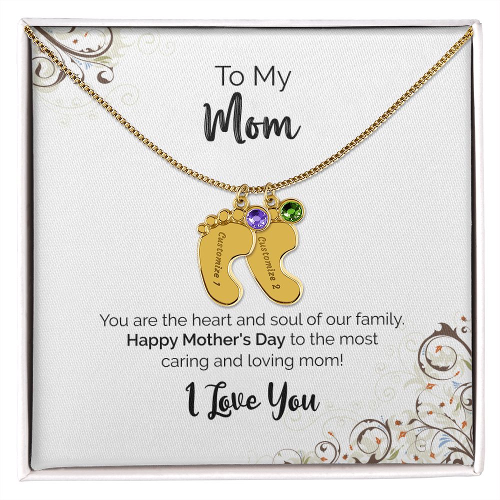 To My Mom | Happy Mother's Day I Love You | Custom Baby Feet Necklace with Birthstone
