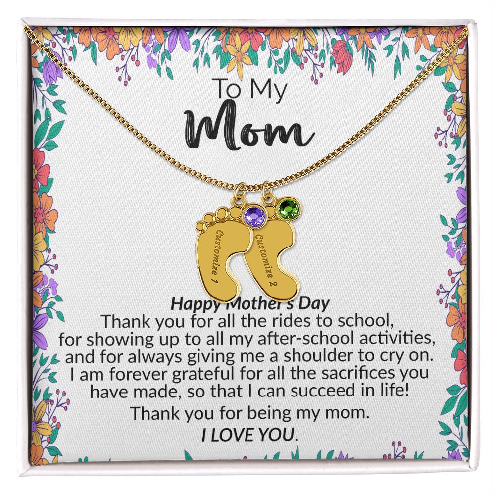 To My Mom | Happy Mother's Day | Custom Baby Feet Necklace with Birthstone