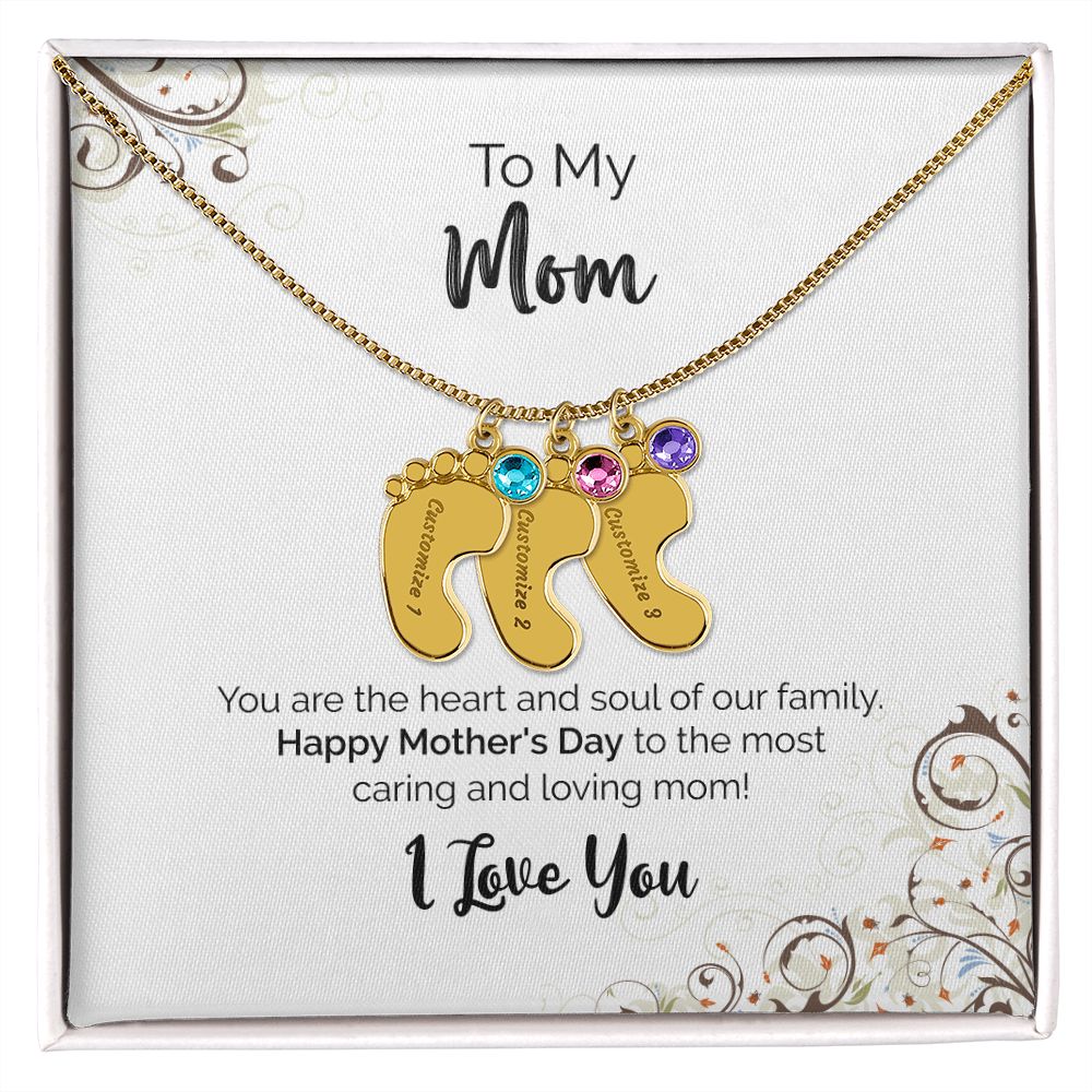 To My Mom | Happy Mother's Day I Love You | Custom Baby Feet Necklace with Birthstone