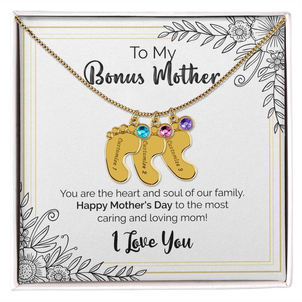 To My Bonus Mother | Happy Mother's Day | Custom Baby Feet Necklace with Birthstone