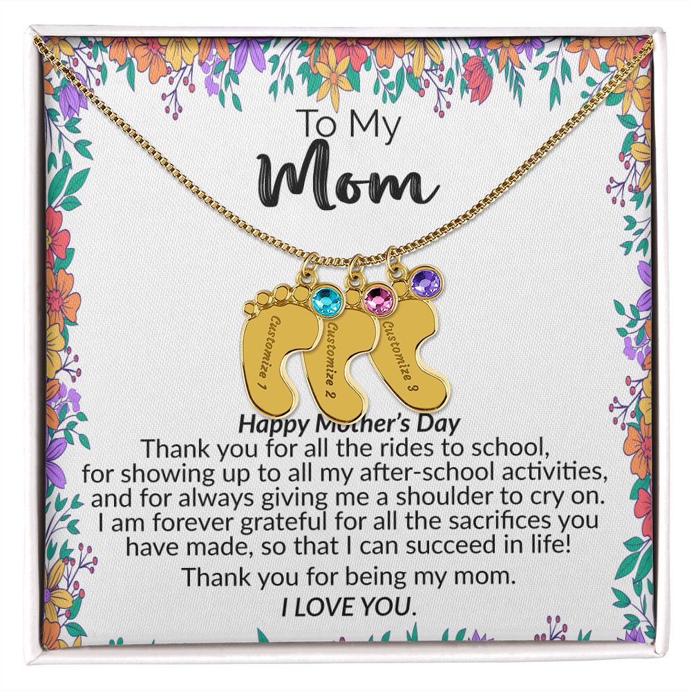 To My Mom | Happy Mother's Day | Custom Baby Feet Necklace with Birthstone