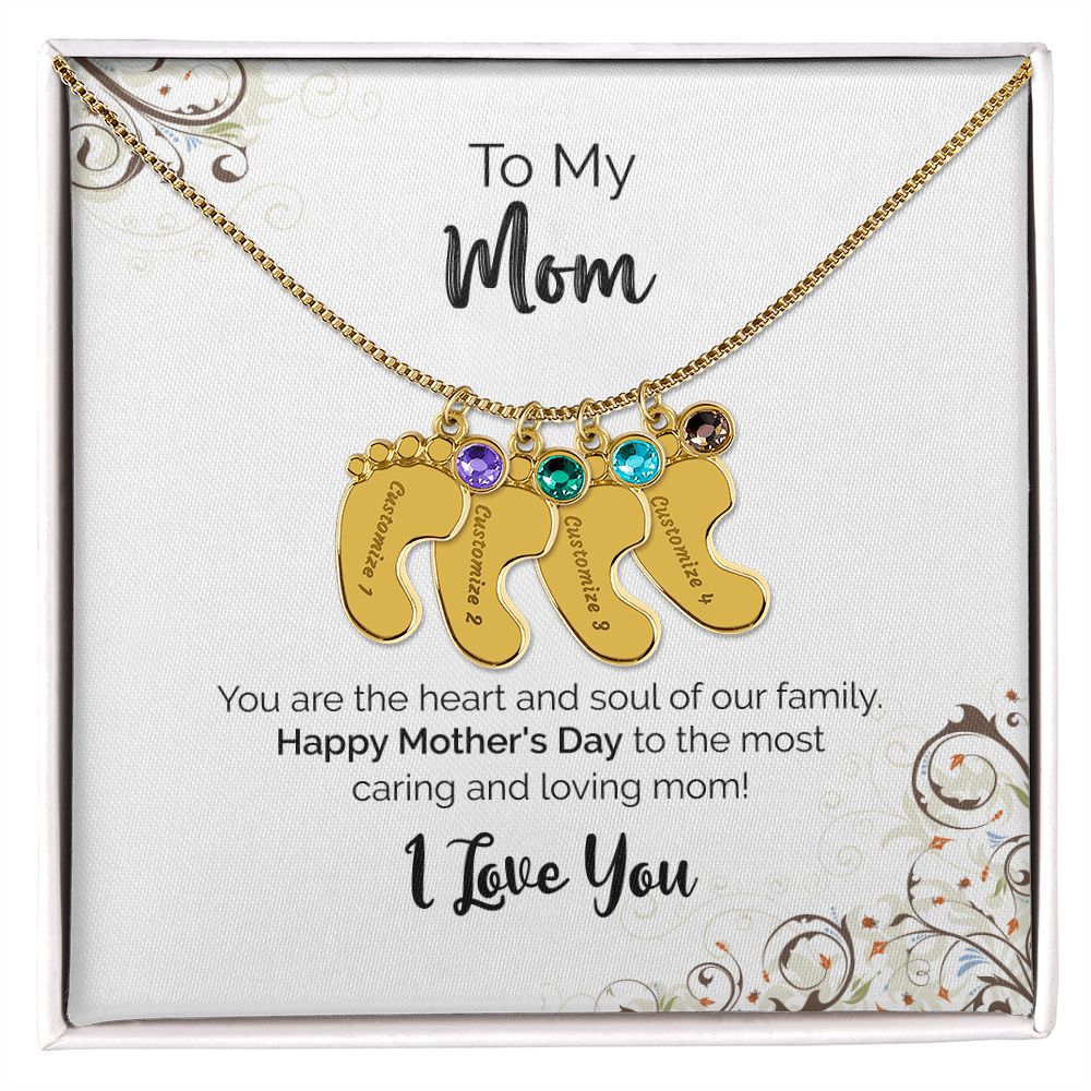 To My Mom | Happy Mother's Day I Love You | Custom Baby Feet Necklace with Birthstone