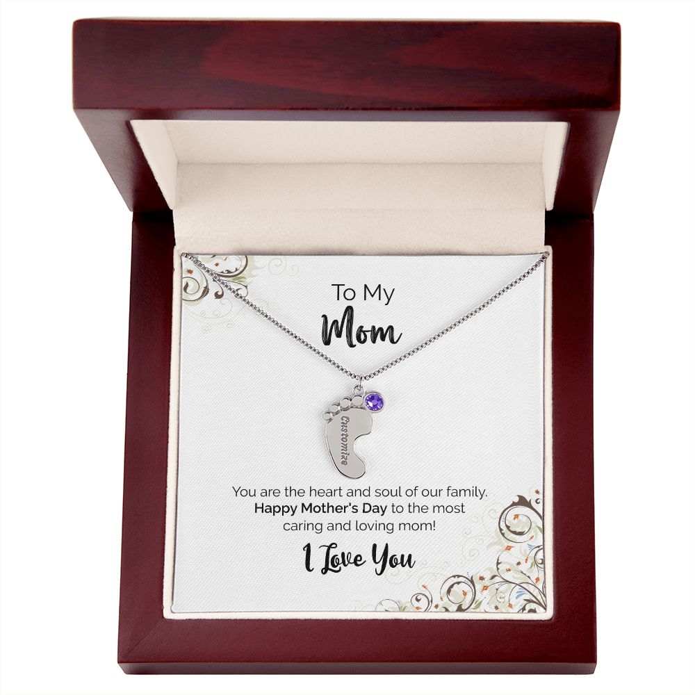 To My Mom | Happy Mother's Day I Love You | Custom Baby Feet Necklace with Birthstone