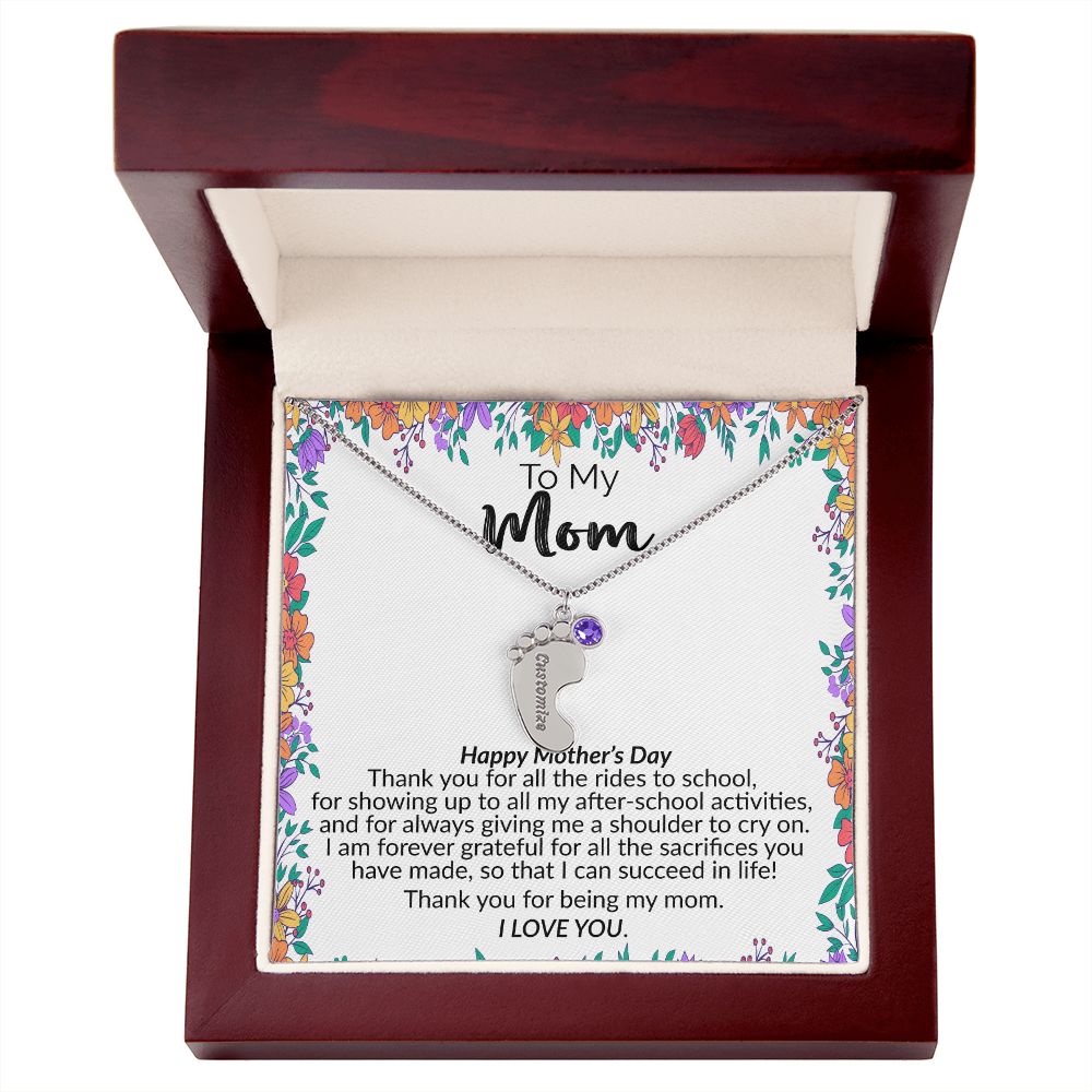 To My Mom | Happy Mother's Day | Custom Baby Feet Necklace with Birthstone