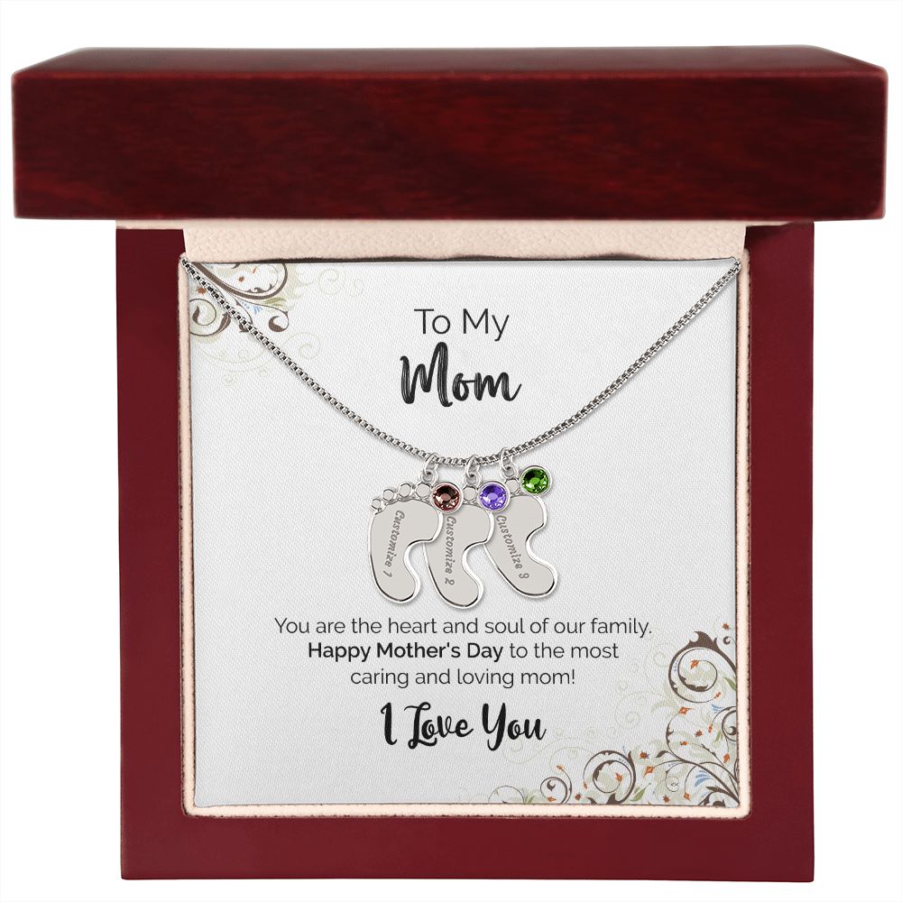 To My Mom | Happy Mother's Day I Love You | Custom Baby Feet Necklace with Birthstone