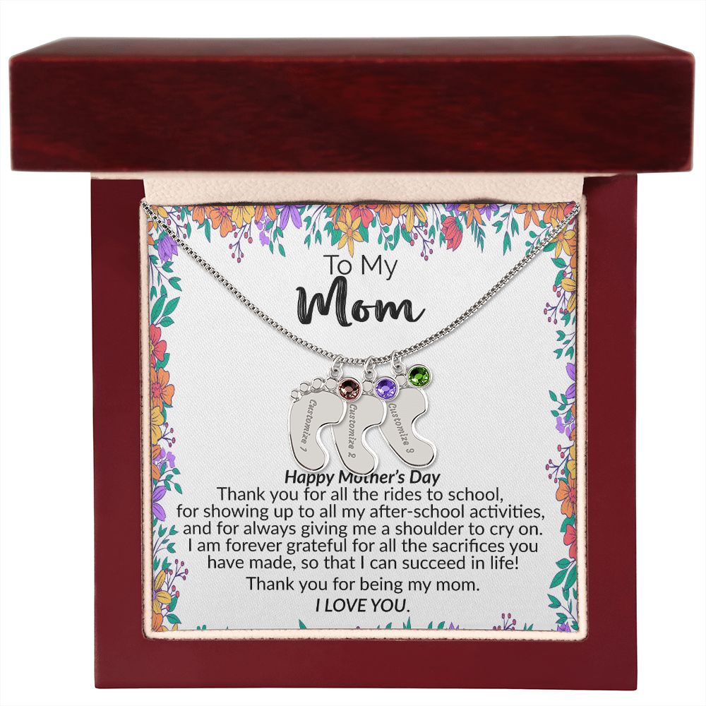 To My Mom | Happy Mother's Day | Custom Baby Feet Necklace with Birthstone