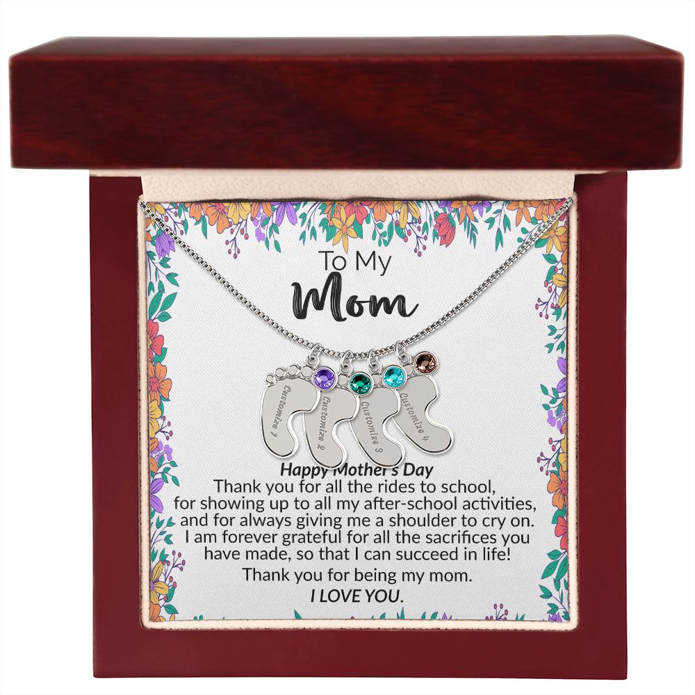 To My Mom | Happy Mother's Day | Custom Baby Feet Necklace with Birthstone