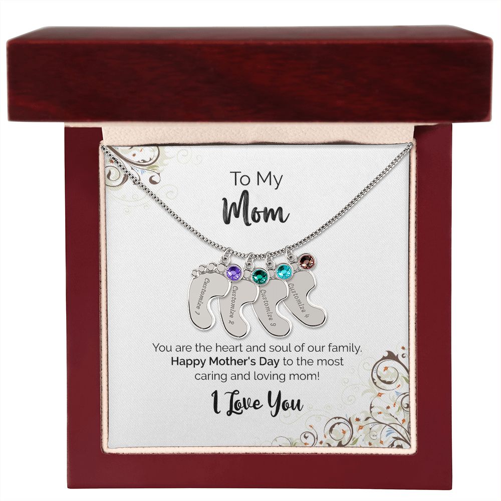 To My Mom | Happy Mother's Day I Love You | Custom Baby Feet Necklace with Birthstone