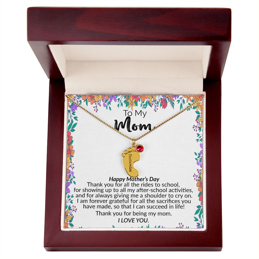 To My Mom | Happy Mother's Day | Custom Baby Feet Necklace with Birthstone
