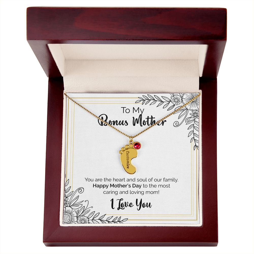 To My Bonus Mother | Happy Mother's Day | Custom Baby Feet Necklace with Birthstone