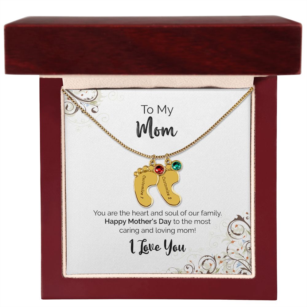 To My Mom | Happy Mother's Day I Love You | Custom Baby Feet Necklace with Birthstone
