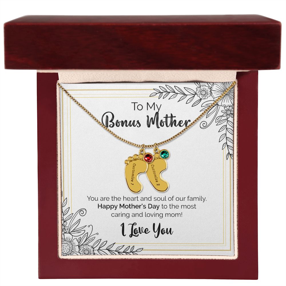 To My Bonus Mother | Happy Mother's Day | Custom Baby Feet Necklace with Birthstone