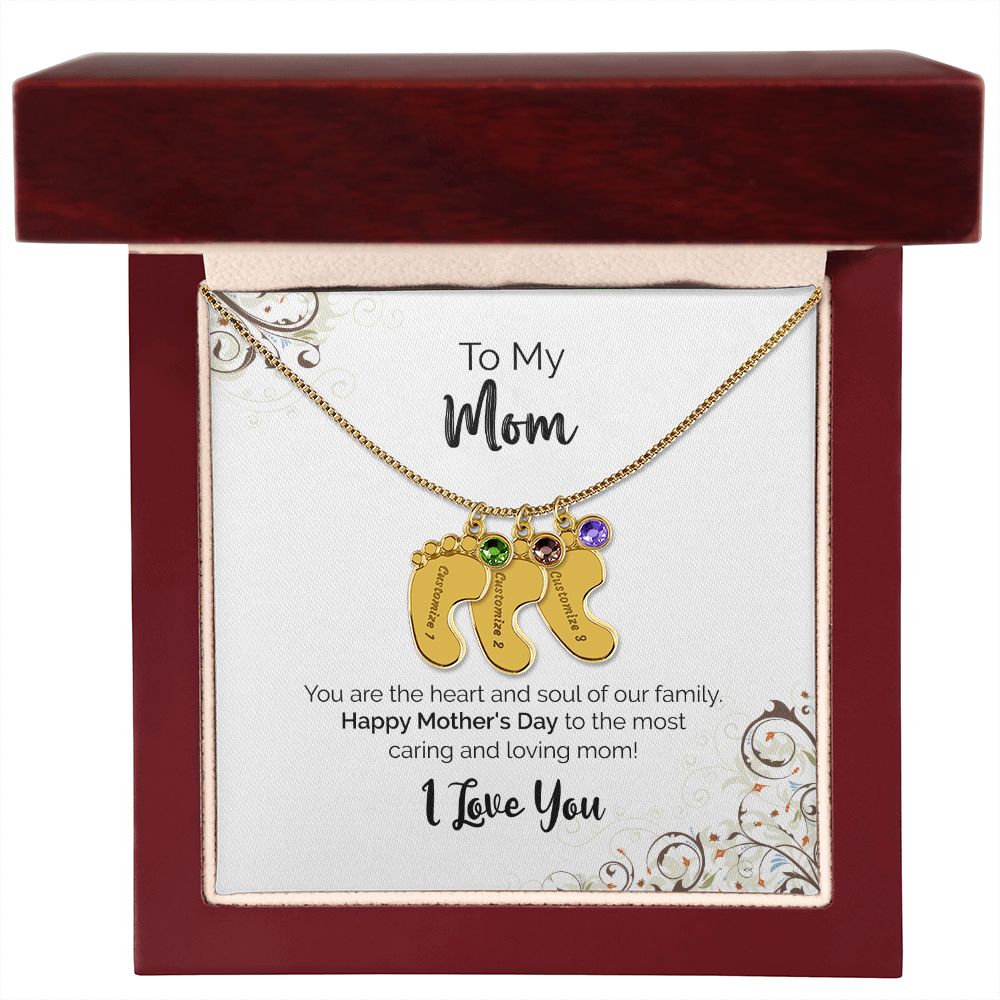 To My Mom | Happy Mother's Day I Love You | Custom Baby Feet Necklace with Birthstone