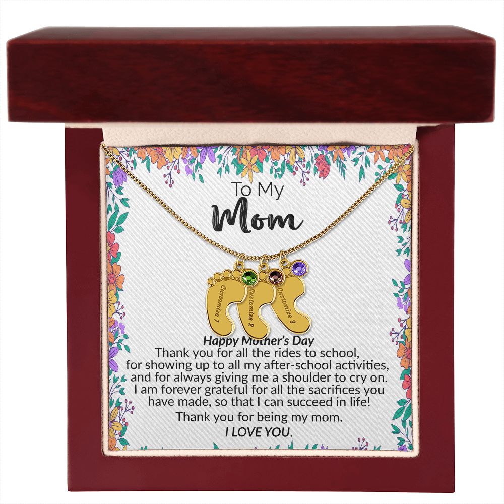 To My Mom | Happy Mother's Day | Custom Baby Feet Necklace with Birthstone