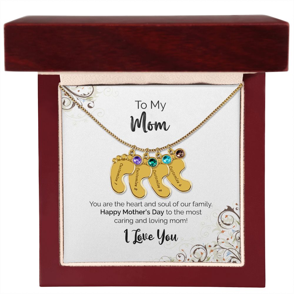 To My Mom | Happy Mother's Day I Love You | Custom Baby Feet Necklace with Birthstone