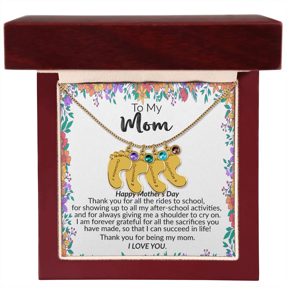 To My Mom | Happy Mother's Day | Custom Baby Feet Necklace with Birthstone