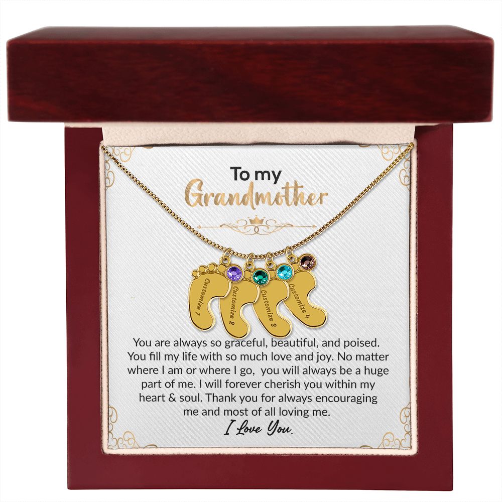 To My Grandmother | I Love You | Custom Baby Feet Necklace with Birthstone