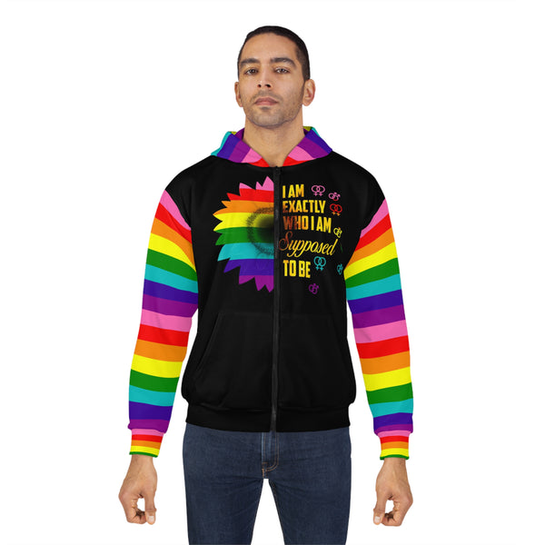 Pride Rainbow Zip Hoodie - 'I Am Exactly Who I Am Supposed to Be'