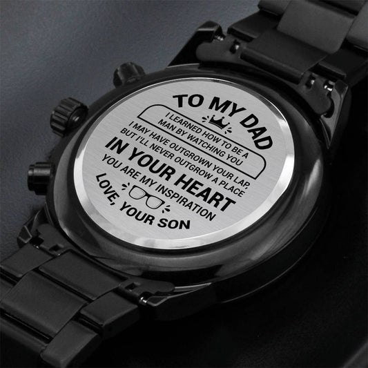 To My Dad | Love Your Son | Engraved Design Black Chronograph Watch