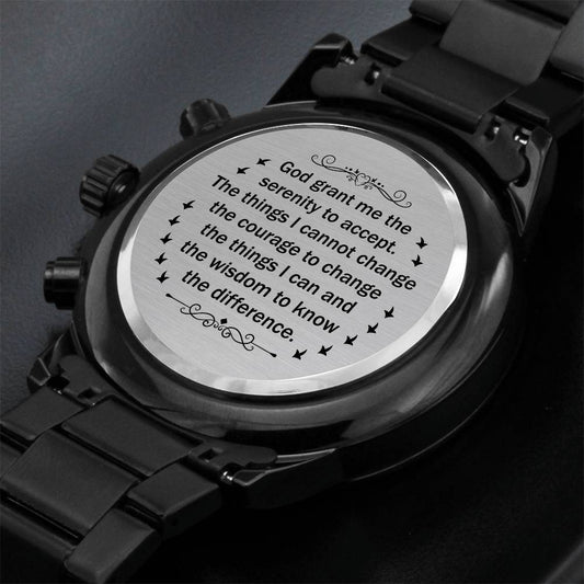 Serenity Prayer | Engraved Design Black Chronograph Watch