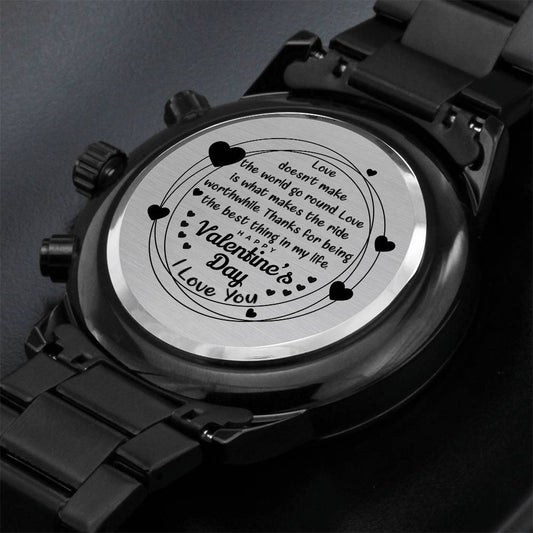 Happy Valentine's Day | I Love You | Engraved Design Black Chronograph Watch