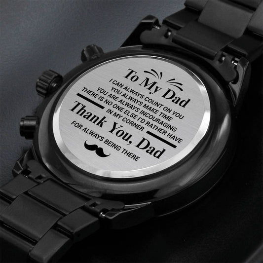 To My Dad | Thank You | Engraved Design Black Chronograph Watch