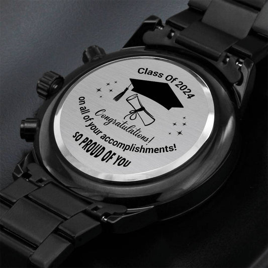 Class of 2024 | Congratulations | Engraved Design Black Chronograph Watch