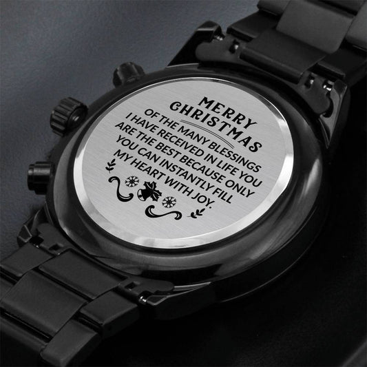 Merry Christmas | Engraved Design Black Chronograph Watch