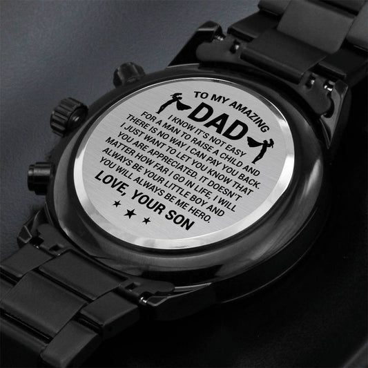 To My Amazing Dad | Love Your Son | Engraved Design Black Chronograph Watch