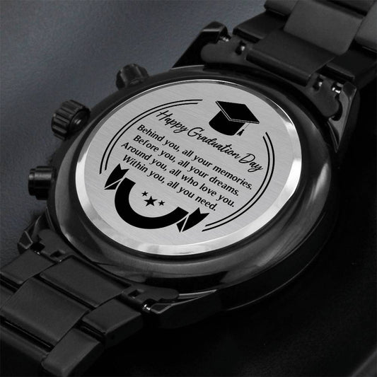 Happy Graduation Day | Engraved Design Black Chronograph Watch