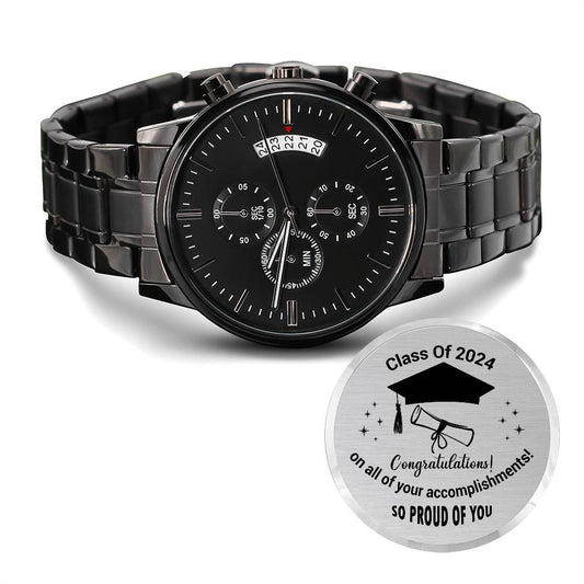 Class of 2024 | Congratulations | Engraved Design Black Chronograph Watch