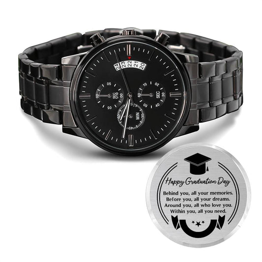 Happy Graduation Day | Engraved Design Black Chronograph Watch