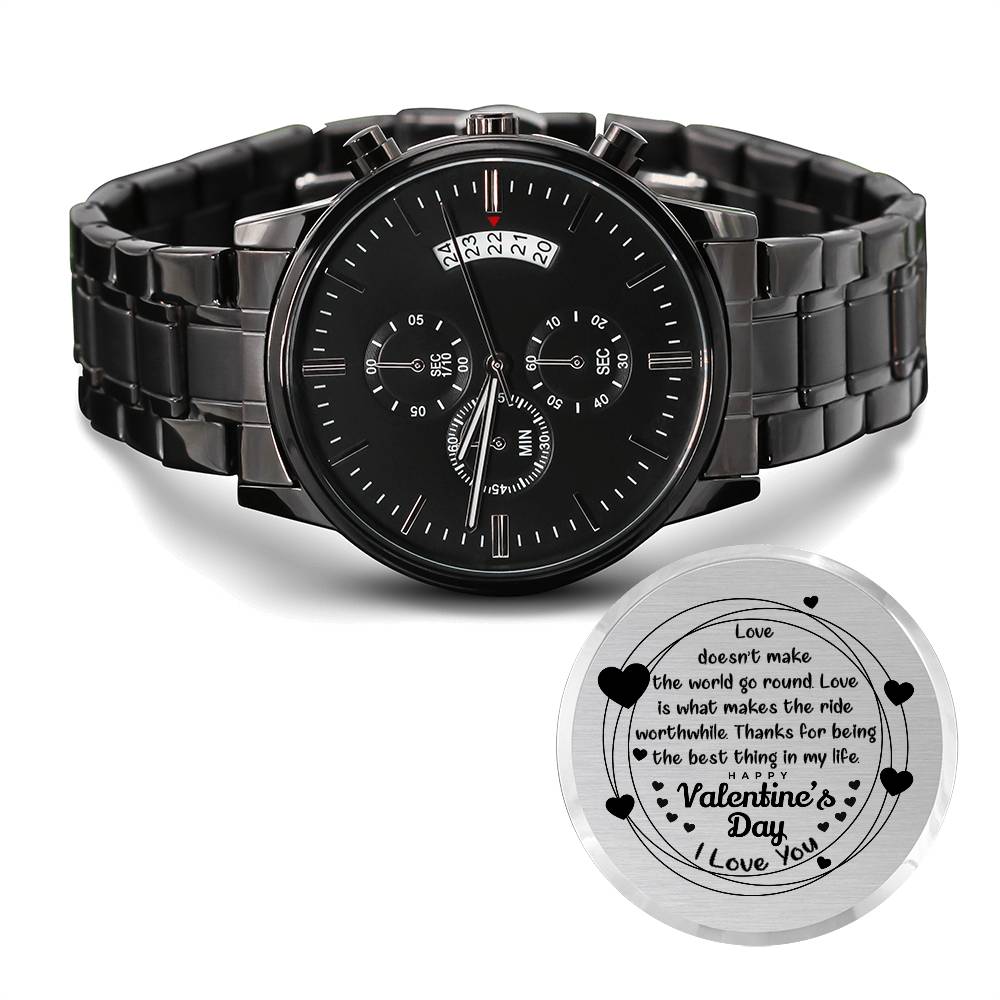 Happy Valentine's Day | I Love You | Engraved Design Black Chronograph Watch