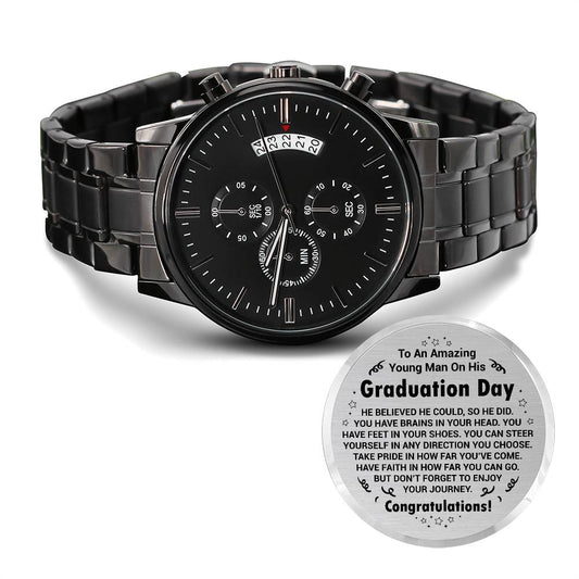 Graduation Day | Congratulations | Engraved Design Black Chronograph Watch