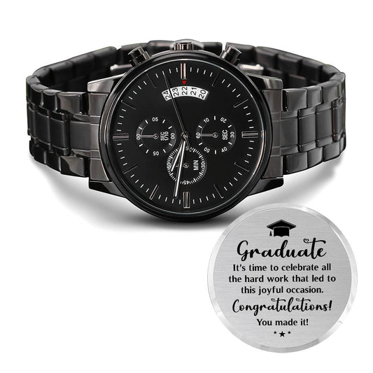 Graduate | Congratulations | Engraved Design Black Chronograph Watch