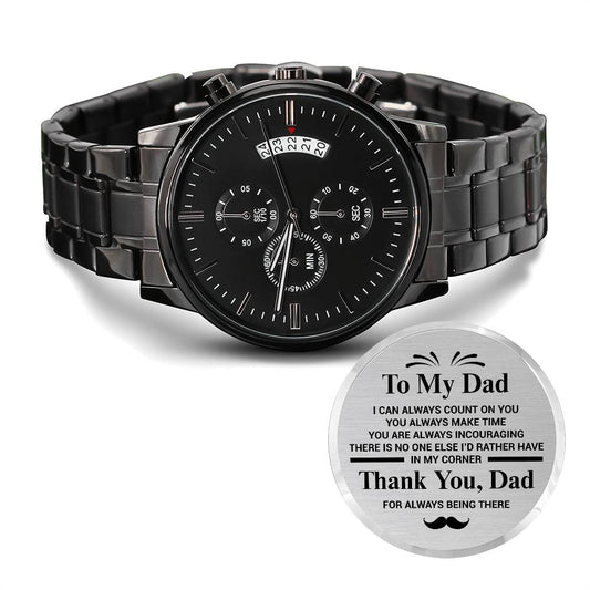 To My Dad | Thank You | Engraved Design Black Chronograph Watch