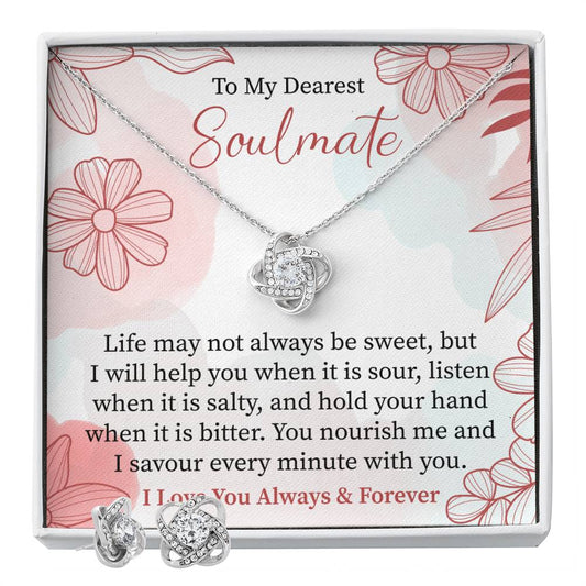 To My Dearest Soulmate | I Love You Always & Forever | The Love Knot Earring & Necklace Set