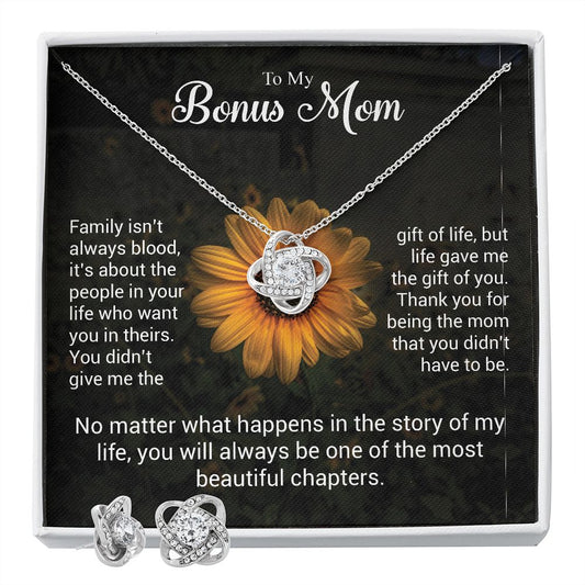 To My Bonus Mom | Family Isn't Always Blood | The Love Knot Earring & Necklace Set