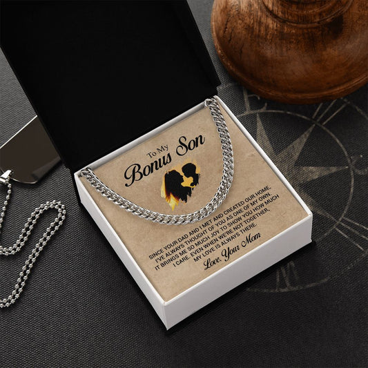 To My Bonus Son | Love Mom | Cuban Link Chain