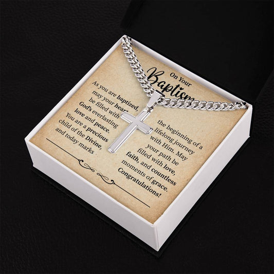 On Your Baptism | Cuban Chain with Artisan Cross Necklace