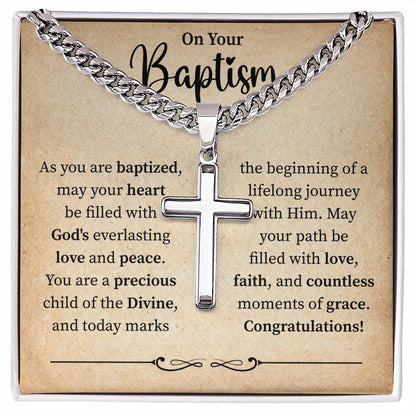 On Your Baptism | Cuban Chain with Artisan Cross Necklace