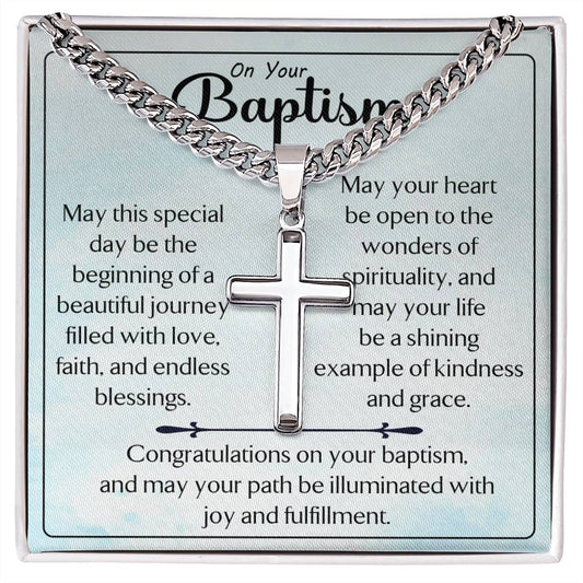 On Your Baptism |  Cuban Chain with Artisan Cross Necklace