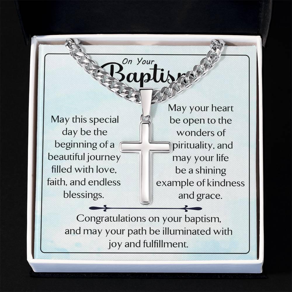 On Your Baptism |  Cuban Chain with Artisan Cross Necklace