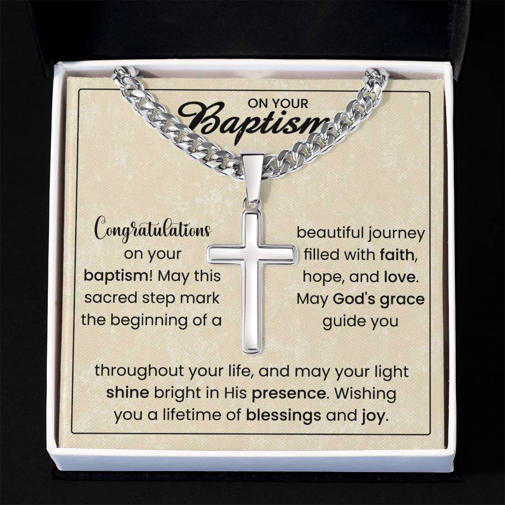 On Your Baptism | Cuban Chain with Artisan Cross Necklace