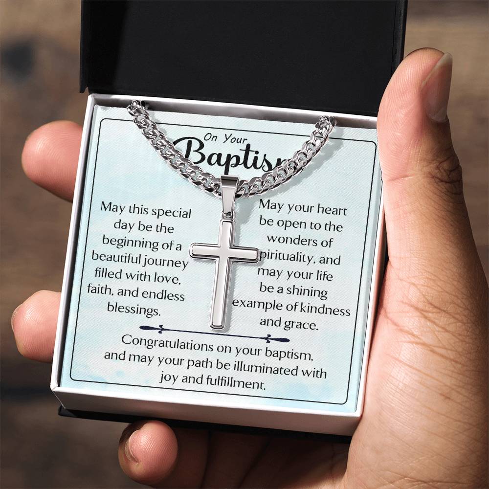 On Your Baptism |  Cuban Chain with Artisan Cross Necklace