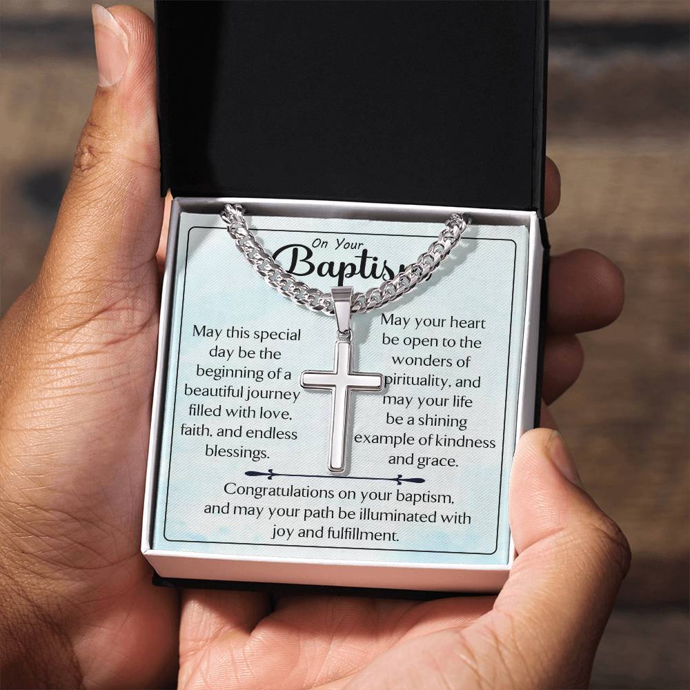 On Your Baptism |  Cuban Chain with Artisan Cross Necklace