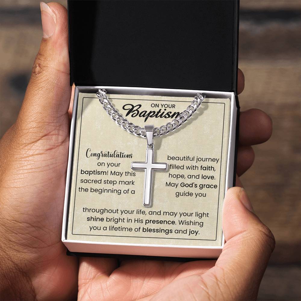 On Your Baptism | Cuban Chain with Artisan Cross Necklace